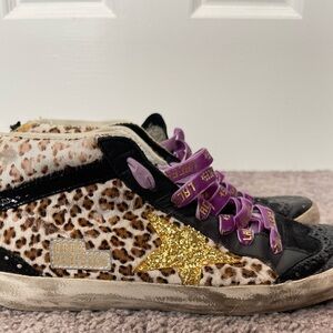 Golden Goose Leopard Print Sneakers with Gold Star